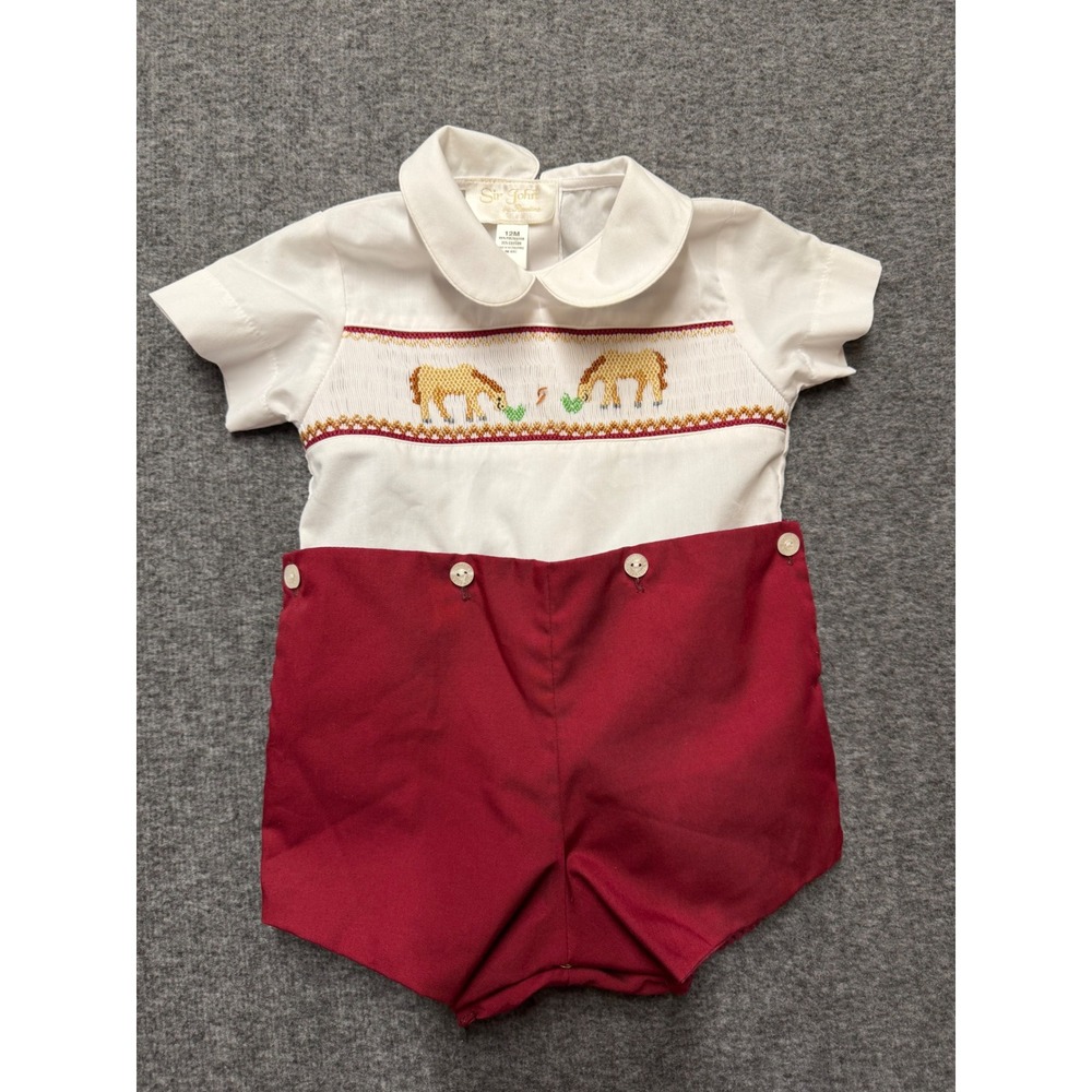 Sir John by Rosalina Smocked Horse Shortall JON JON Sz 12 Months Outfit